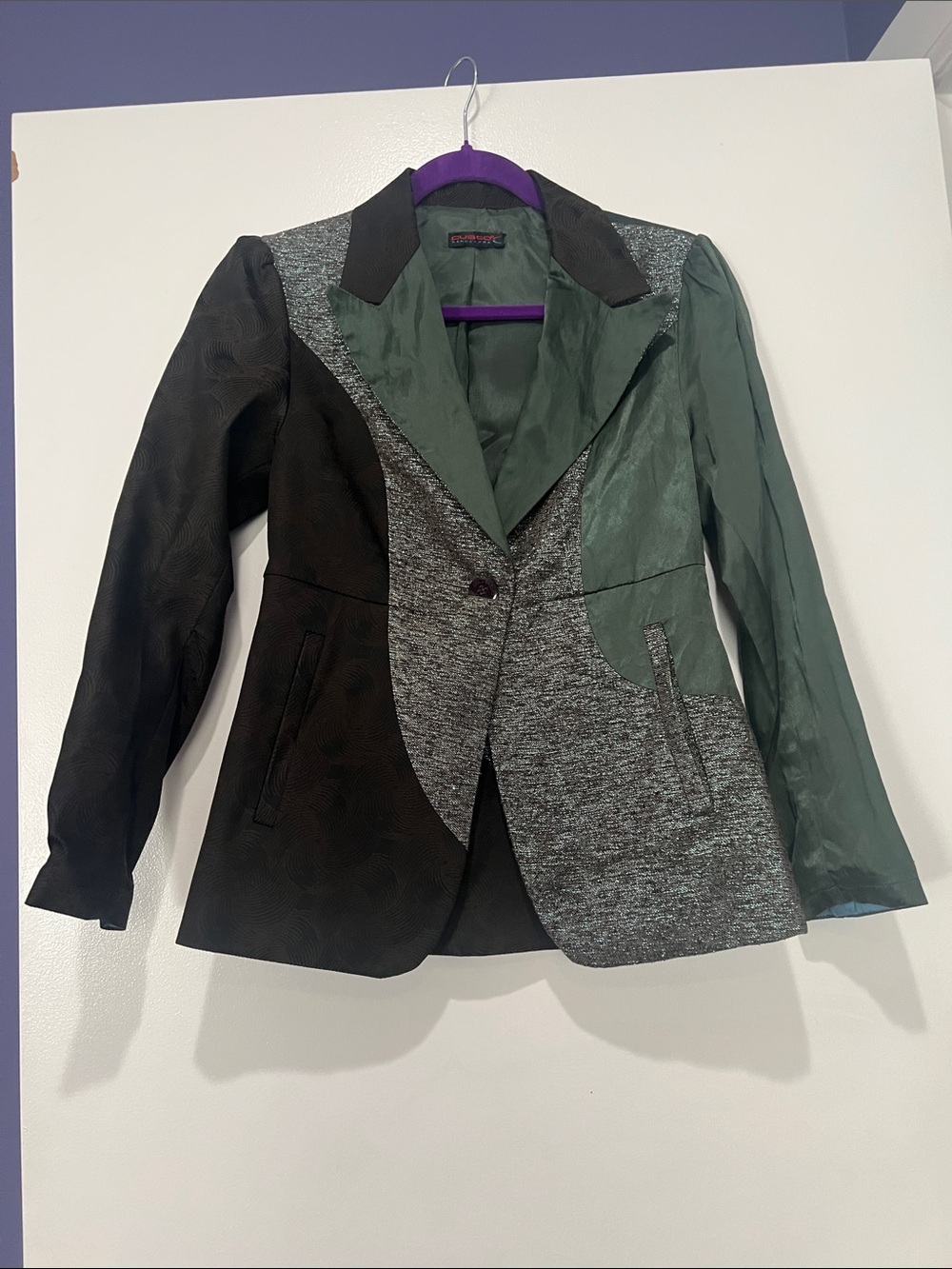 Custo Barcelona Patchwork Green & Black Women's Blazer XS